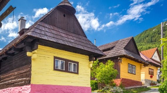 Colourful houses in Vlkolínec, Slovakia